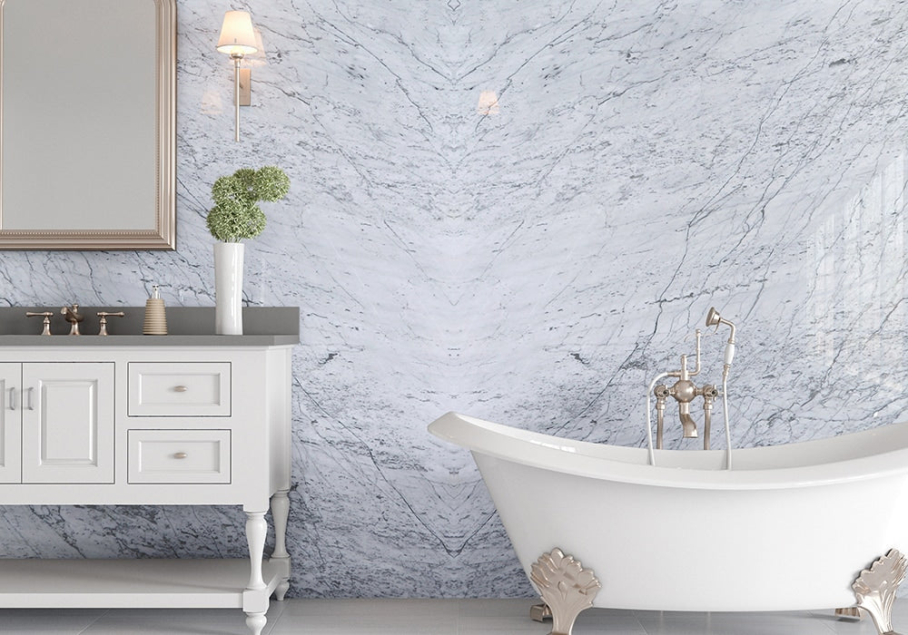 Bianco Gioia Polished Marble Slab Random room scene