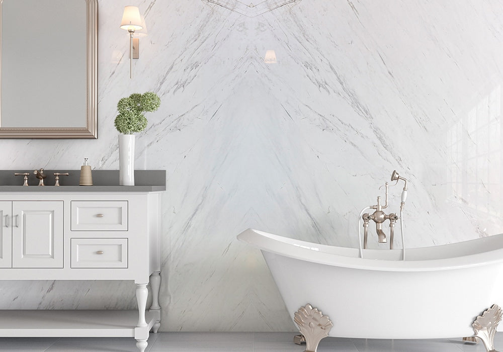 Bianco Sivec Polished Marble Slab Random room scene