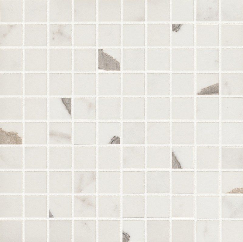 Bianco Statuario Gloss 1x1 Marble Look Porcelain Mosaics 12x12 Porcelain Gloss 12x12 Mosaics