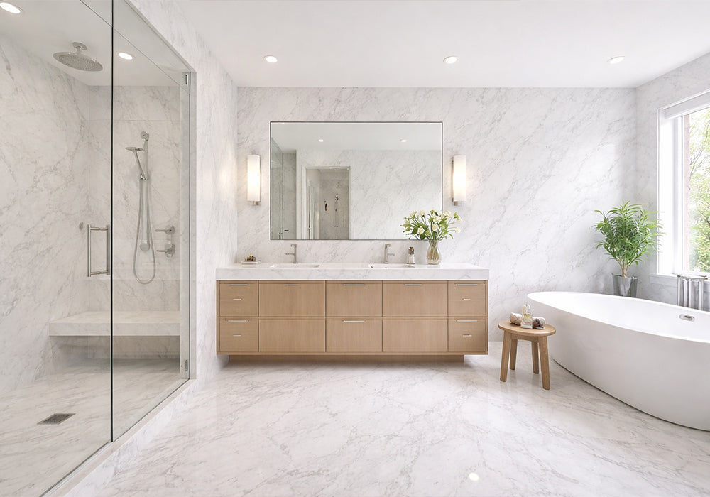 Bianco Venus Honed Marble Slab Random 3/4 room scene