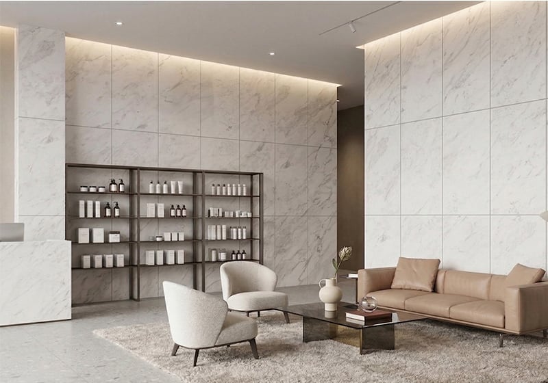 Bianco Venus Honed Marble Slab Random 3/4 room scene 2