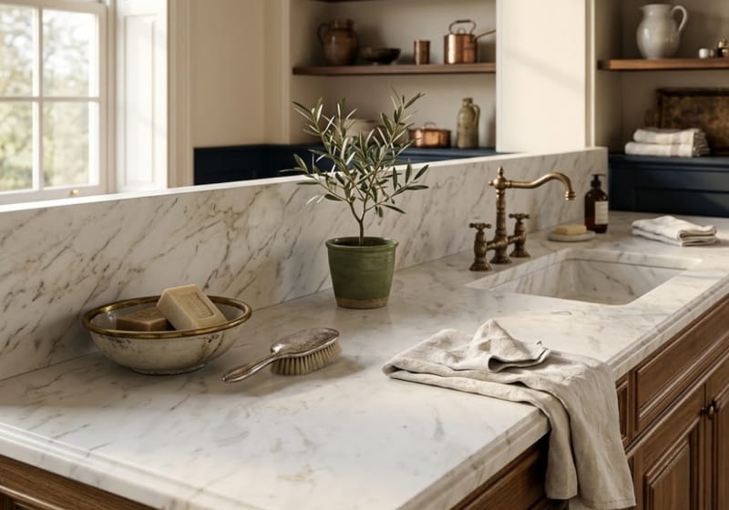 Bianco Venus Honed Marble Slab Random 3/4 room scene 5