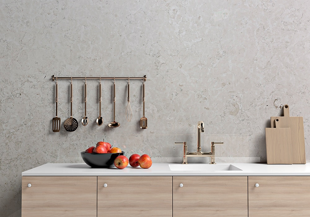 Biancone Polished Marble Slab Random room scene 2