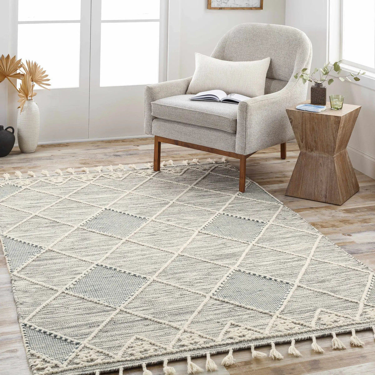 Bicos Tasseled Jute Rug - Clearance, installed in a room