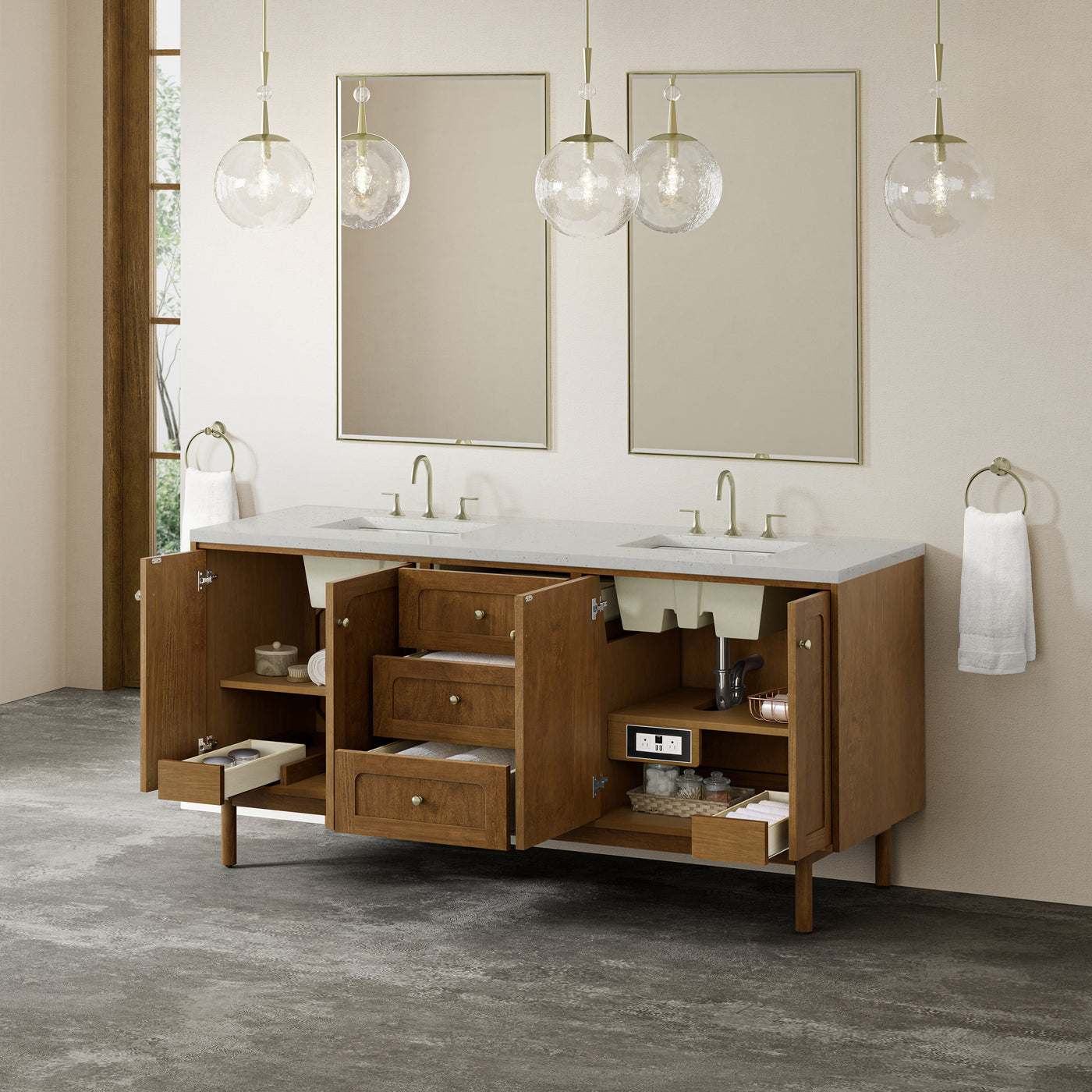 James Martin Laurent 72" Dual Mount Double Bathroom Vanity, Honey Oak, view 38