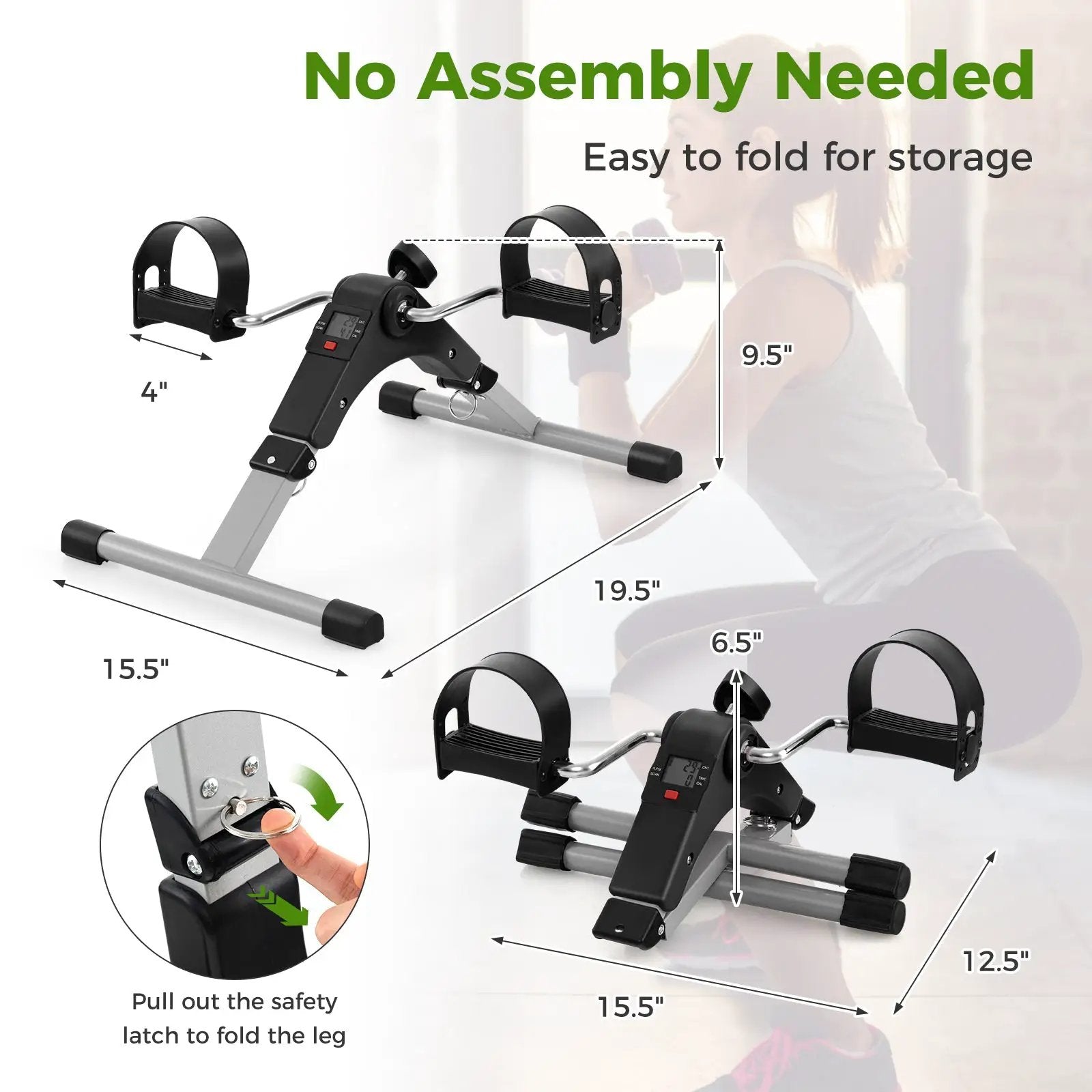Under Desk Exercise Bike Pedal Exerciser with LCD Display for Legs and Arms Workout by DirectDeals