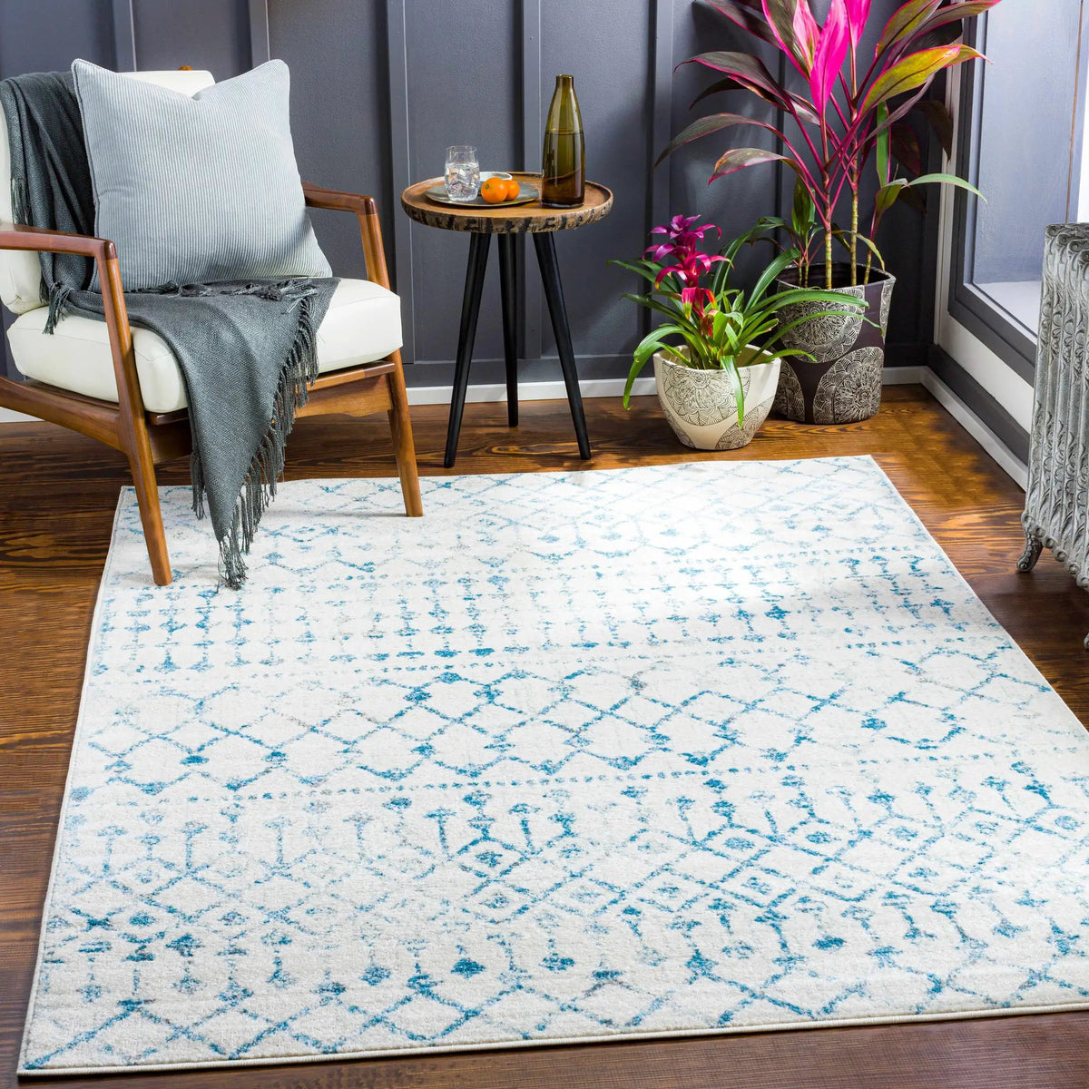 Binabalian Blue&White Tribal Area Carpet - Clearance, installed in a room