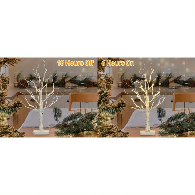 Birch Tree LED Lights 4-Pack, Battery Operated Wooden String Lights by House Of Avana
