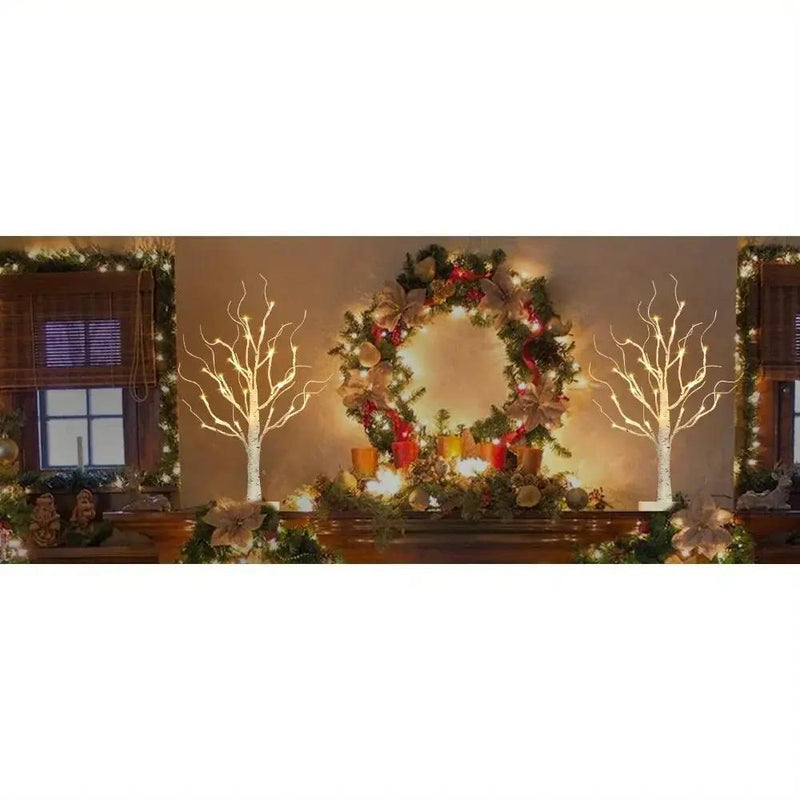 Birch Tree LED Lights 4-Pack, Battery Operated Wooden String Lights by House Of Avana