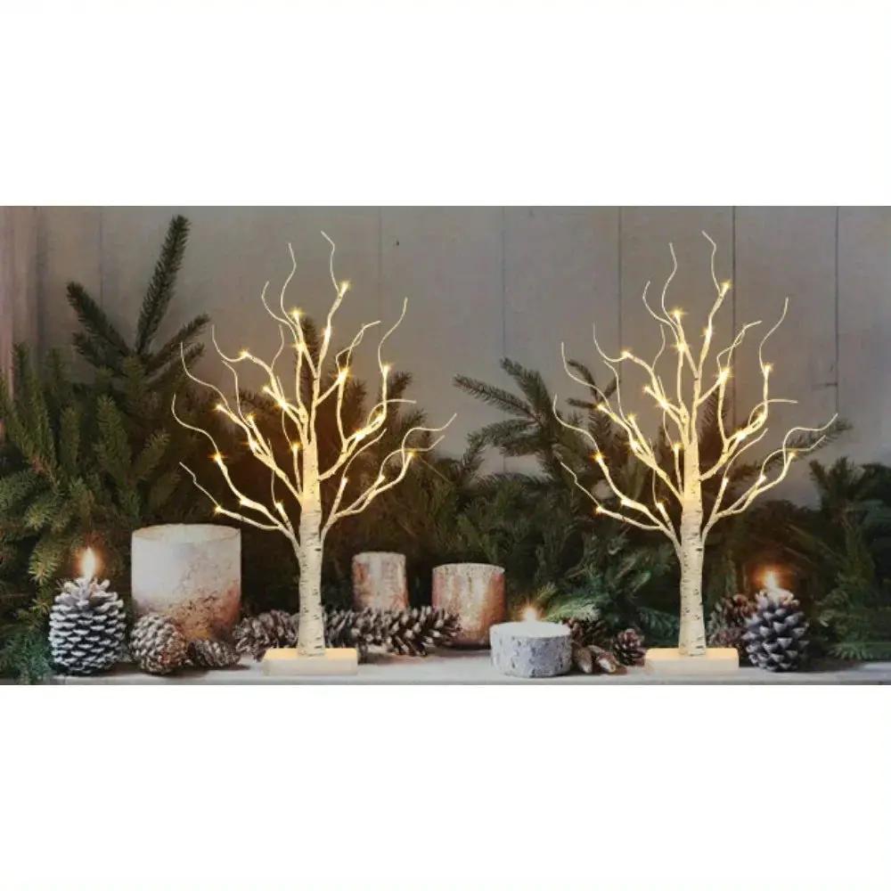 Birch Tree LED Lights 4-Pack, Battery Operated Wooden String Lights by House Of Avana