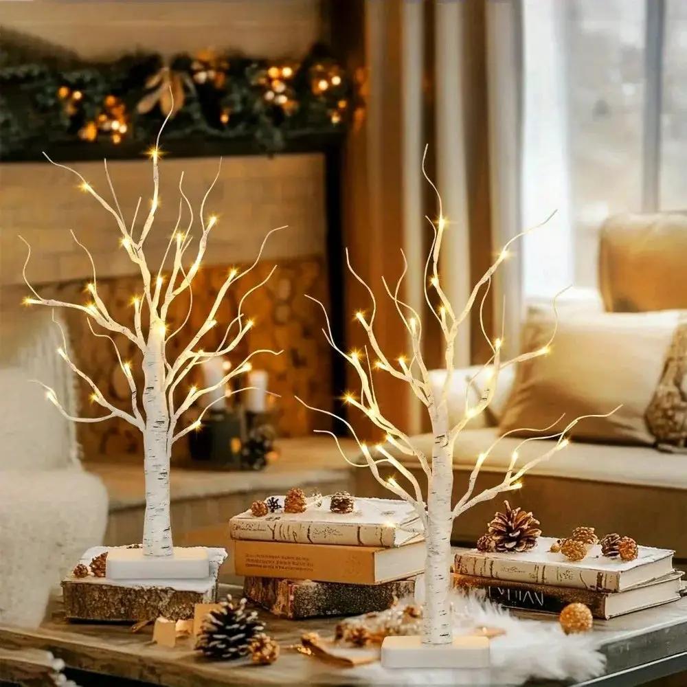 Birch Tree LED Lights 4-Pack, Battery Operated Wooden String Lights by House Of Avana