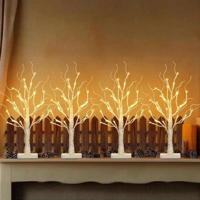 Birch Tree LED Lights 4-Pack, Battery Operated Wooden String Lights by House Of Avana
