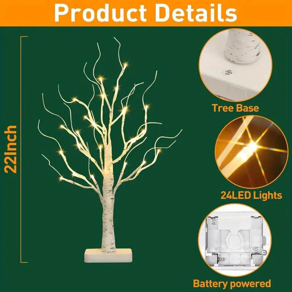 Birch Tree LED Lights 4-Pack, Battery Operated Wooden String Lights by House Of Avana