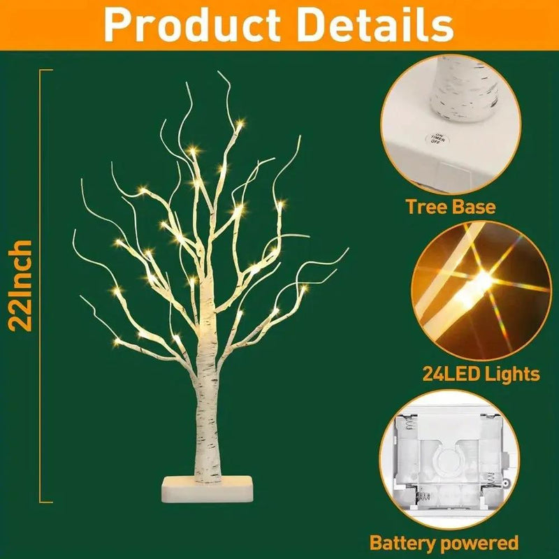 Birch Tree LED Lights 4-Pack, Battery Operated Wooden String Lights by House Of Avana
