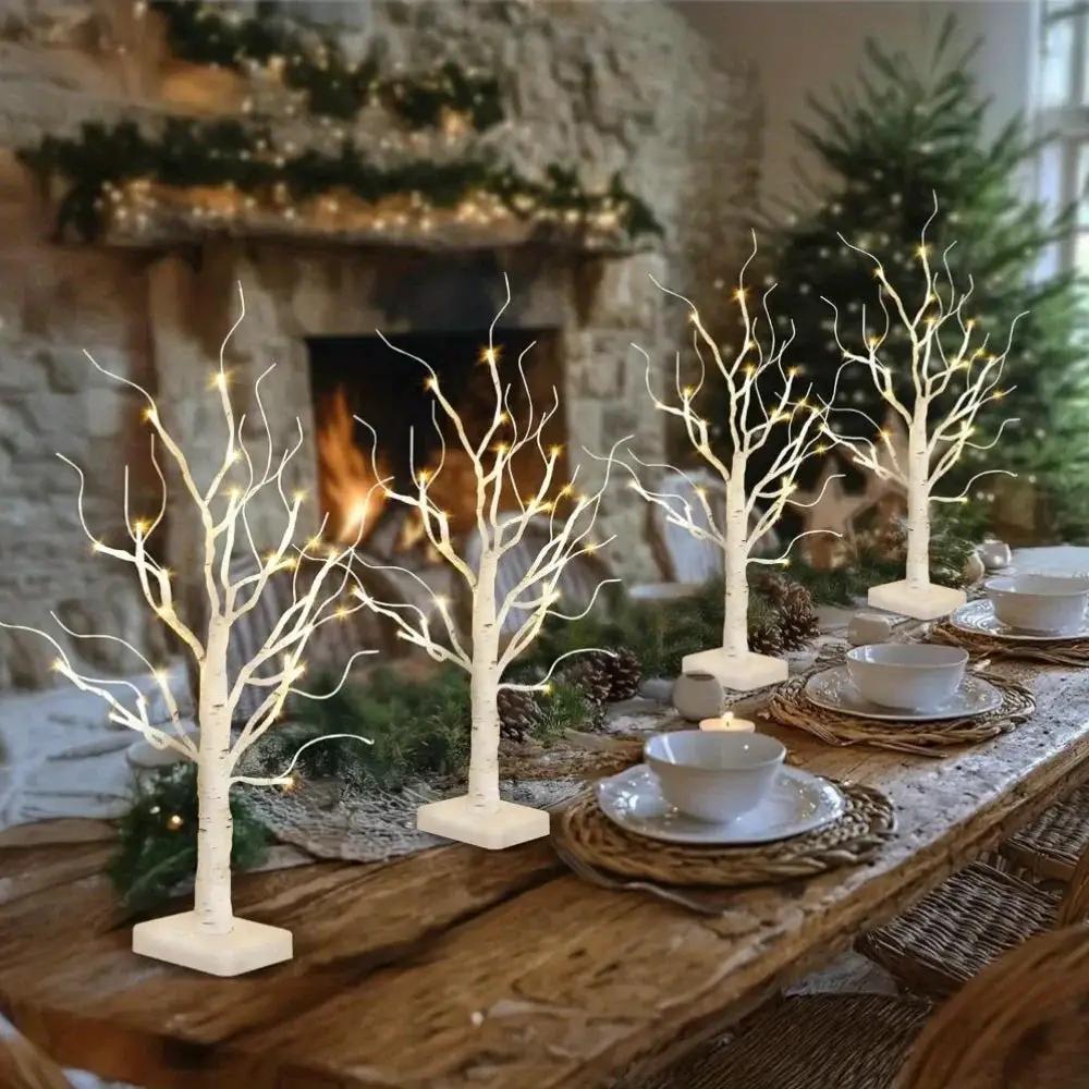 Birch Tree LED Lights 4-Pack, Battery Operated Wooden String Lights by House Of Avana