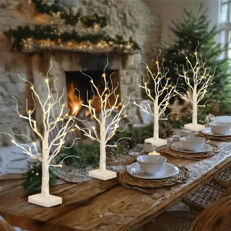 Birch Tree LED Lights 4-Pack, Battery Operated Wooden String Lights by House Of Avana