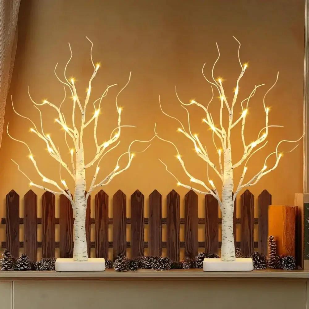 Birch Tree LED Lights 4-Pack, Battery Operated Wooden String Lights by House Of Avana