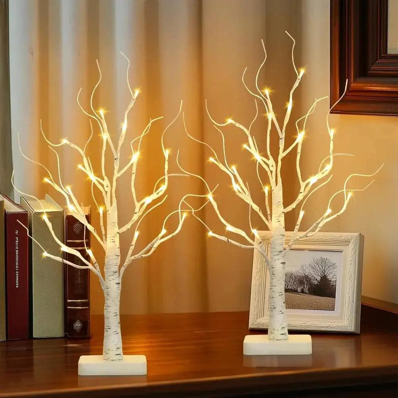 Birch Tree LED Lights 4-Pack, Battery Operated Wooden String Lights by House Of Avana