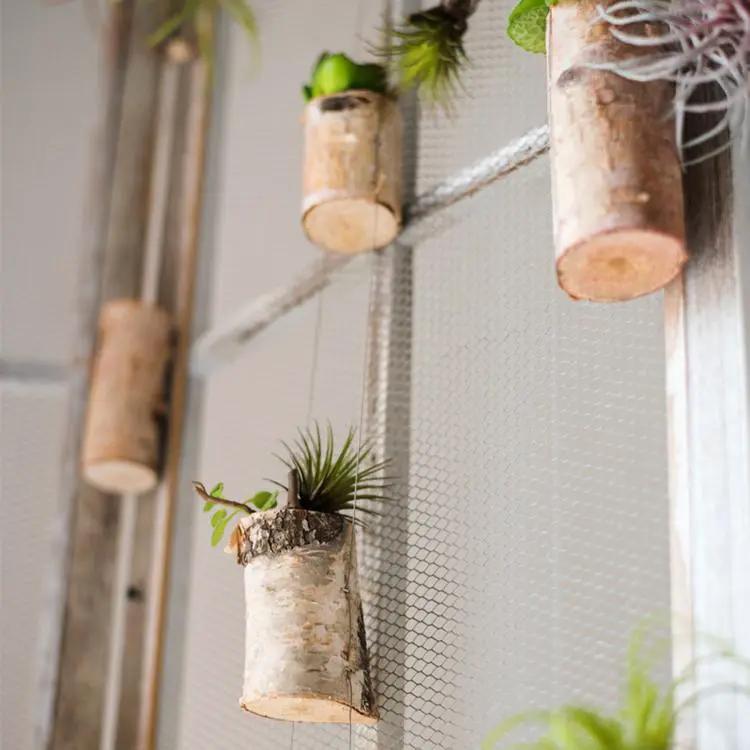 Birch Wood Tiny Planter String Hanging Planter Decoration by RusticReach