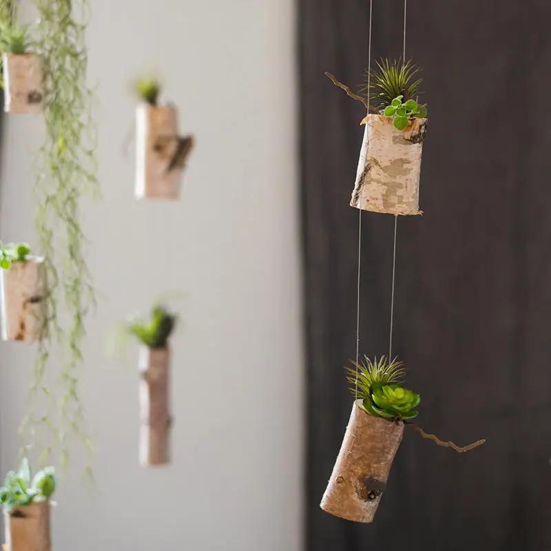 Birch Wood Tiny Planter String Hanging Planter Decoration by RusticReach