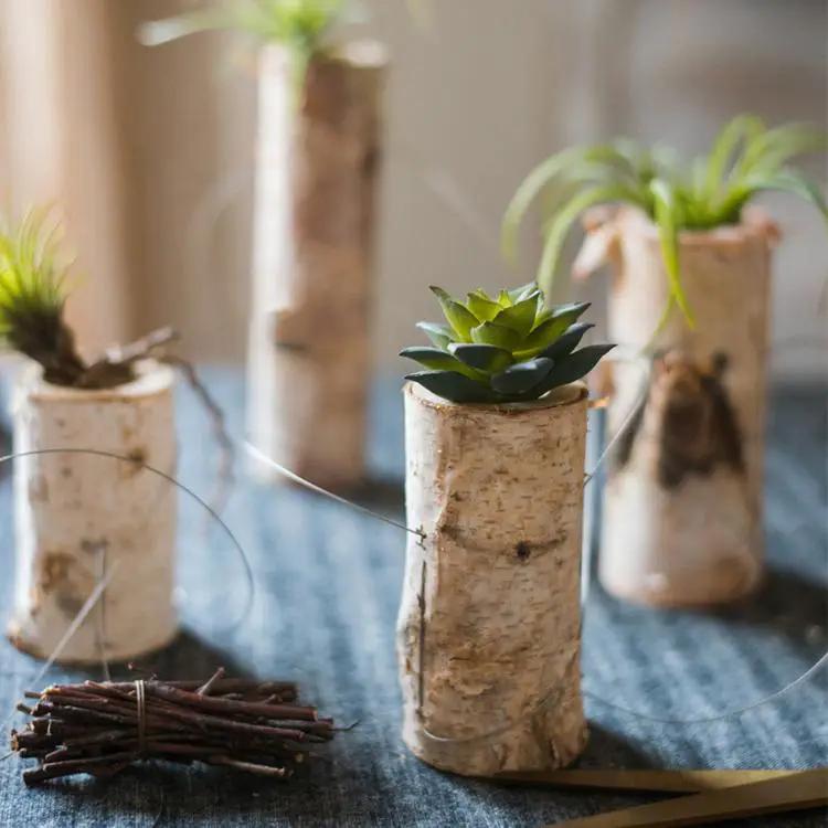 Birch Wood Tiny Planter String Hanging Planter Decoration by RusticReach