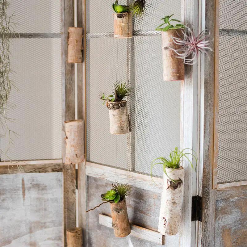 Birch Wood Tiny Planter String Hanging Planter Decoration by RusticReach