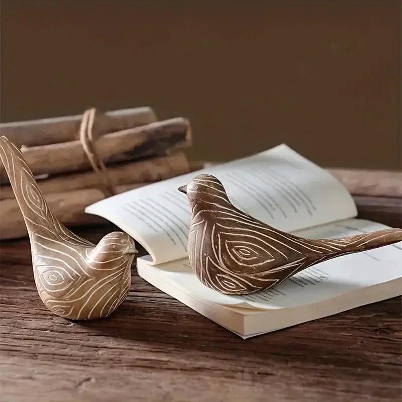 Bird Statues - Decorative Wood Grain Lovebirds by House Of Avana