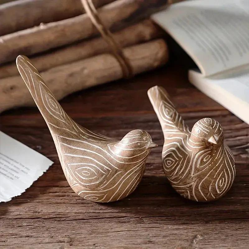 Bird Statues - Decorative Wood Grain Lovebirds by House Of Avana