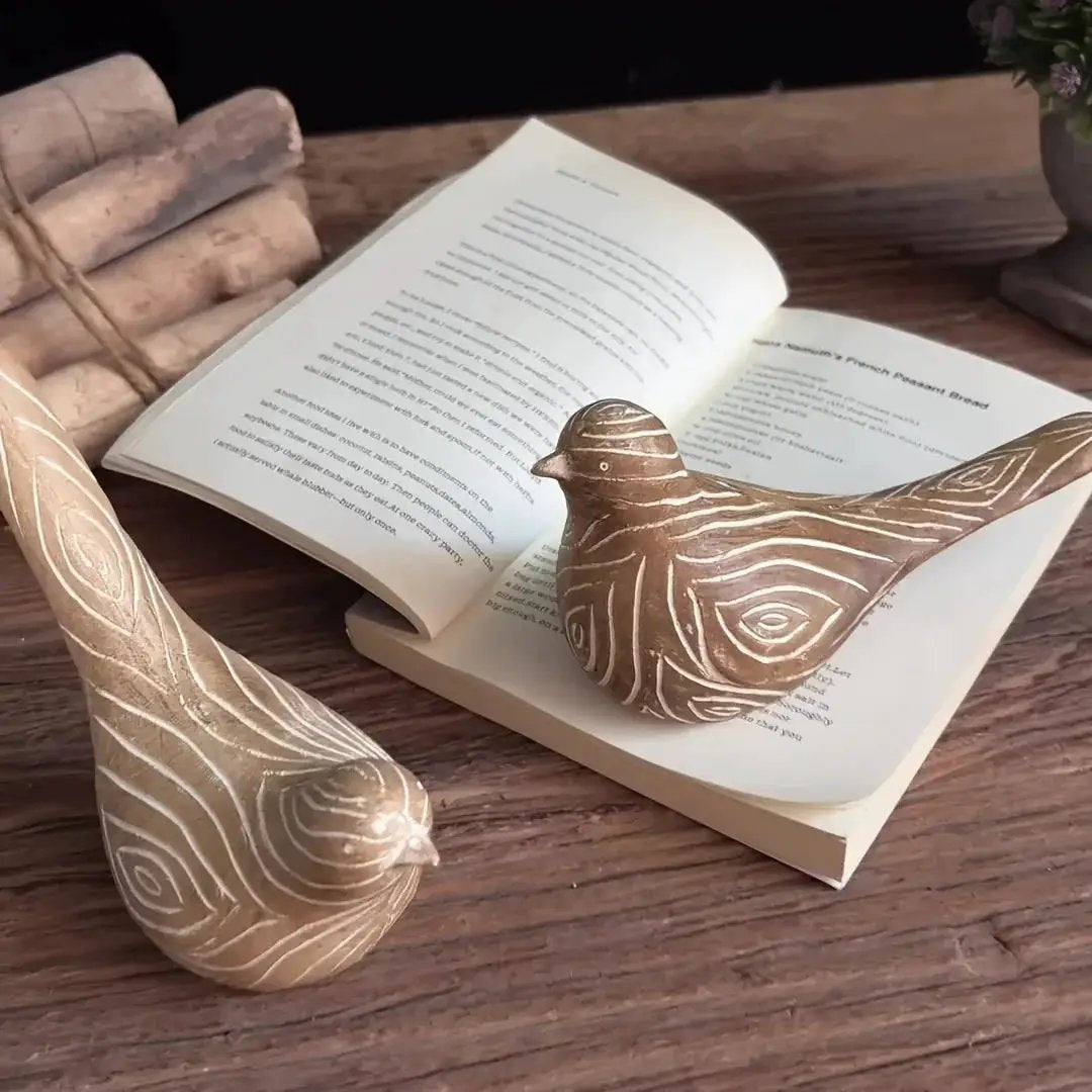 Bird Statues - Decorative Wood Grain Lovebirds by House Of Avana