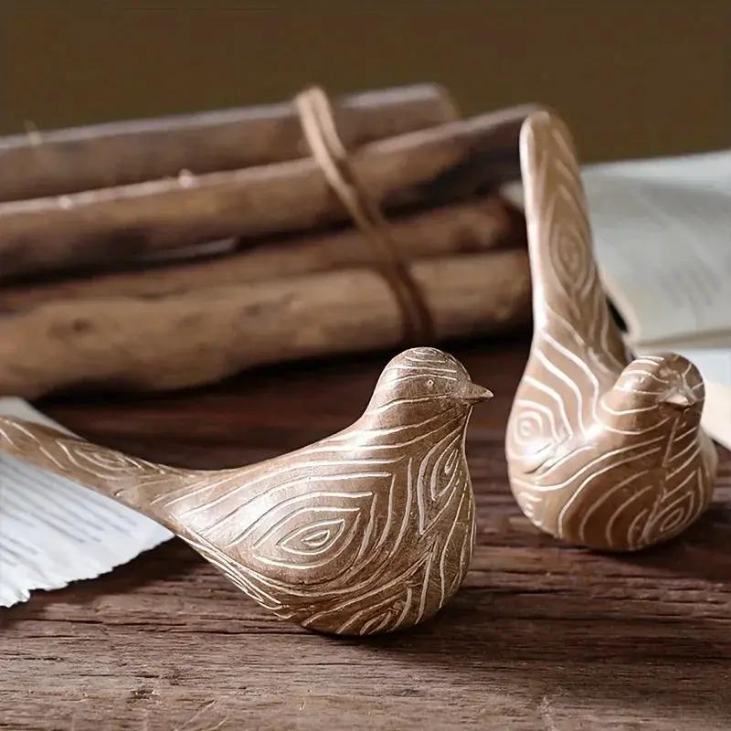 Bird Statues - Decorative Wood Grain Lovebirds by House Of Avana