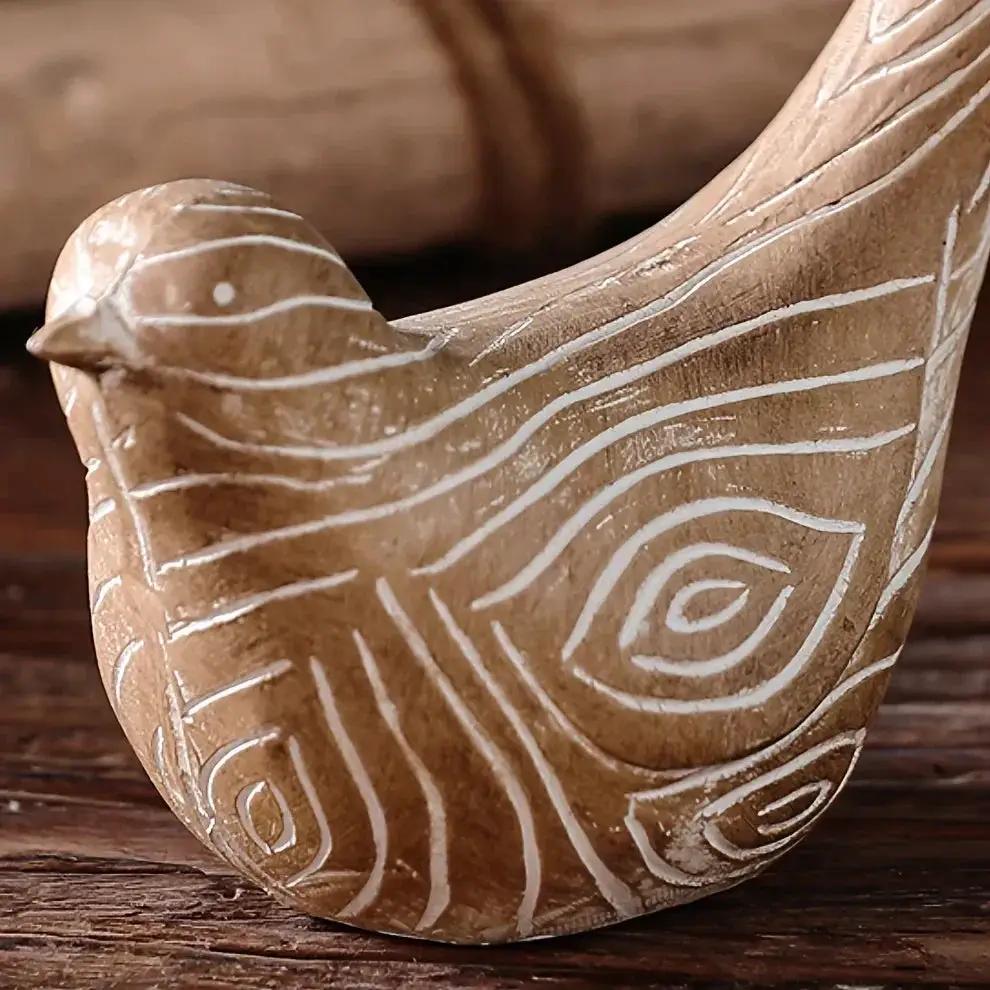 Bird Statues - Decorative Wood Grain Lovebirds by House Of Avana