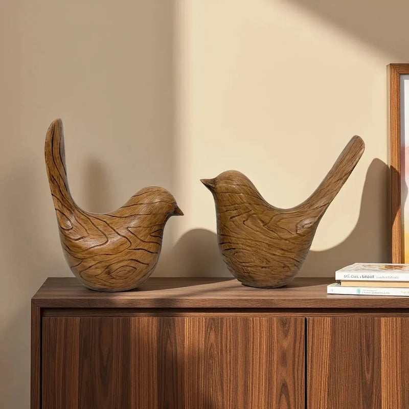 Bird Statues - Wood Grain Desktop Ornaments by House Of Avana
