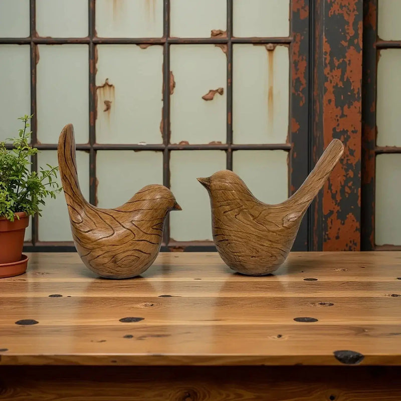 Bird Statues - Wood Grain Desktop Ornaments by House Of Avana