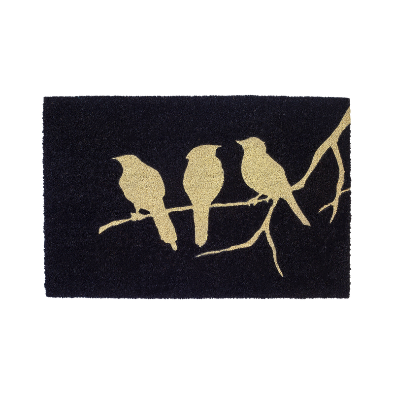 Birds On Branch - Black Coir Doormat by Fab Habitat