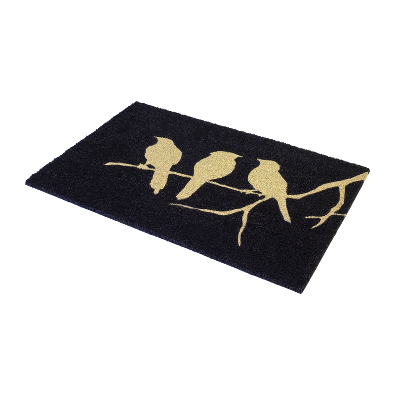 Birds On Branch - Black Coir Doormat by Fab Habitat