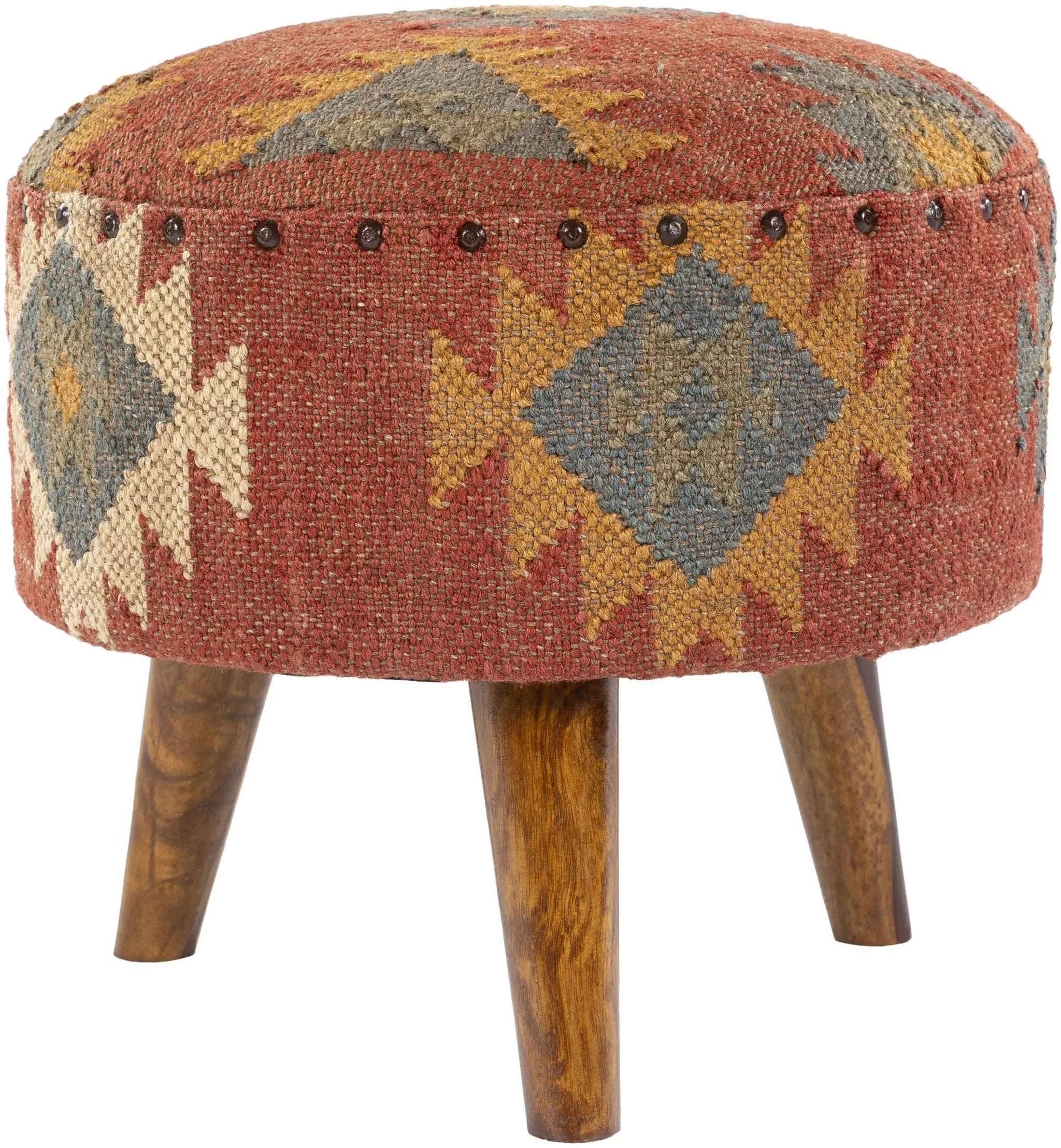 Brick Red Wood Frame Ottoman Stool by Boutique Rugs