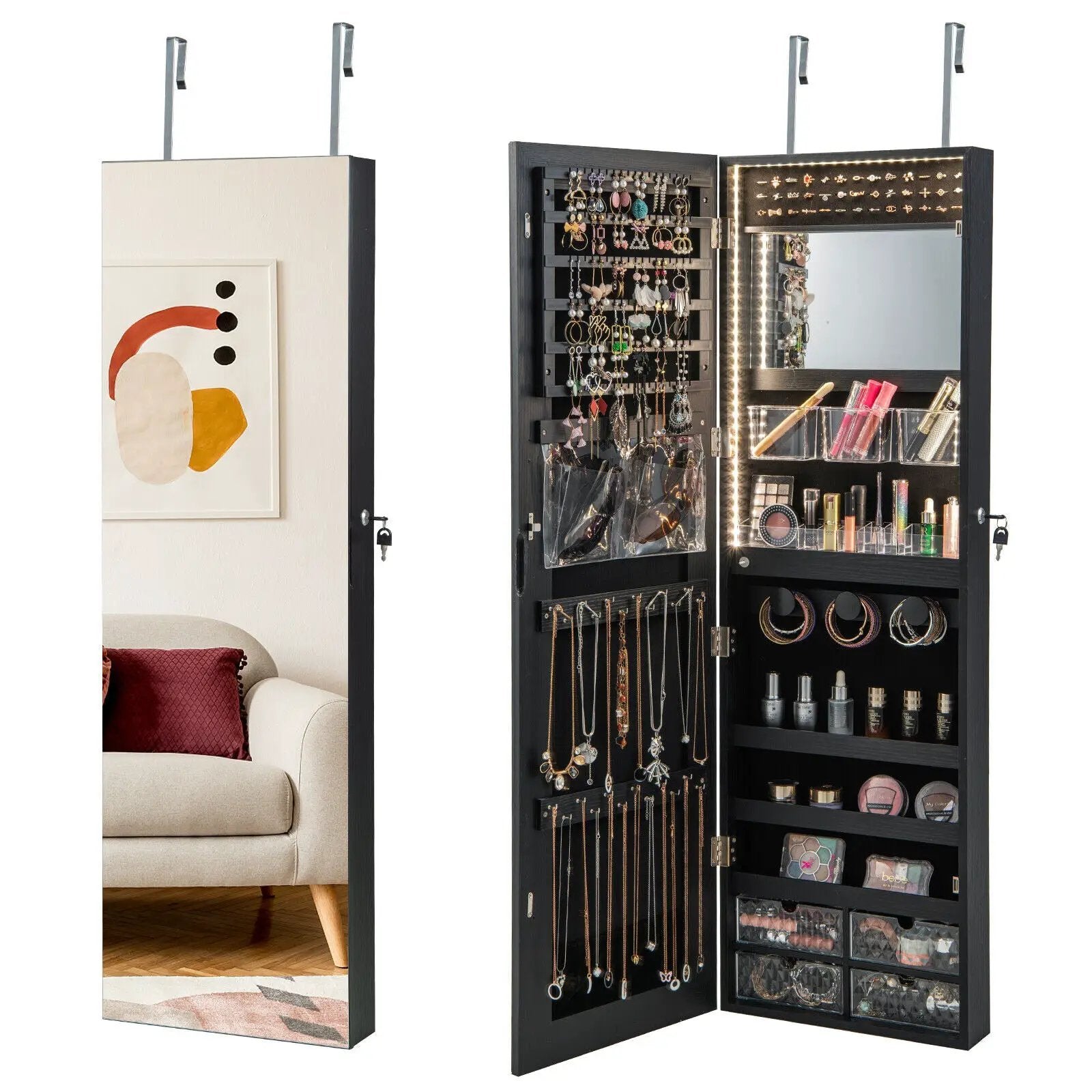 Wall Mounted Jewelry Cabinet with 3-Color Lights by DirectDeals