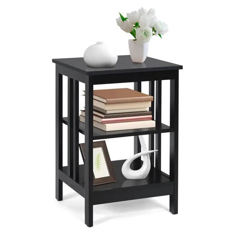 3-Tier Nightstand Sofa Side Table with Baffles and Round Corners, photo 9 of 32