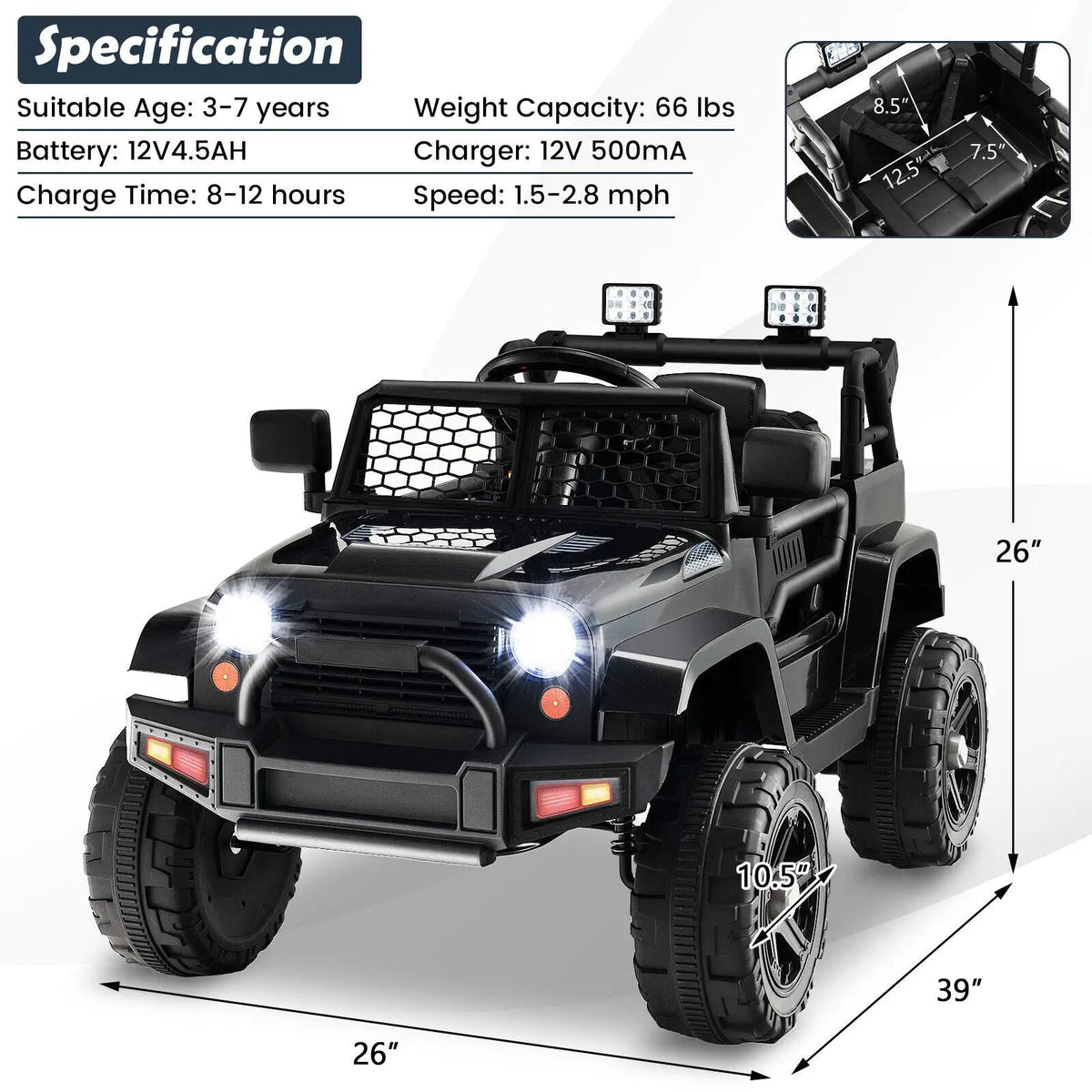 12V Kids Ride On Truck with Remote Control and Headlights, photo 4 of 12