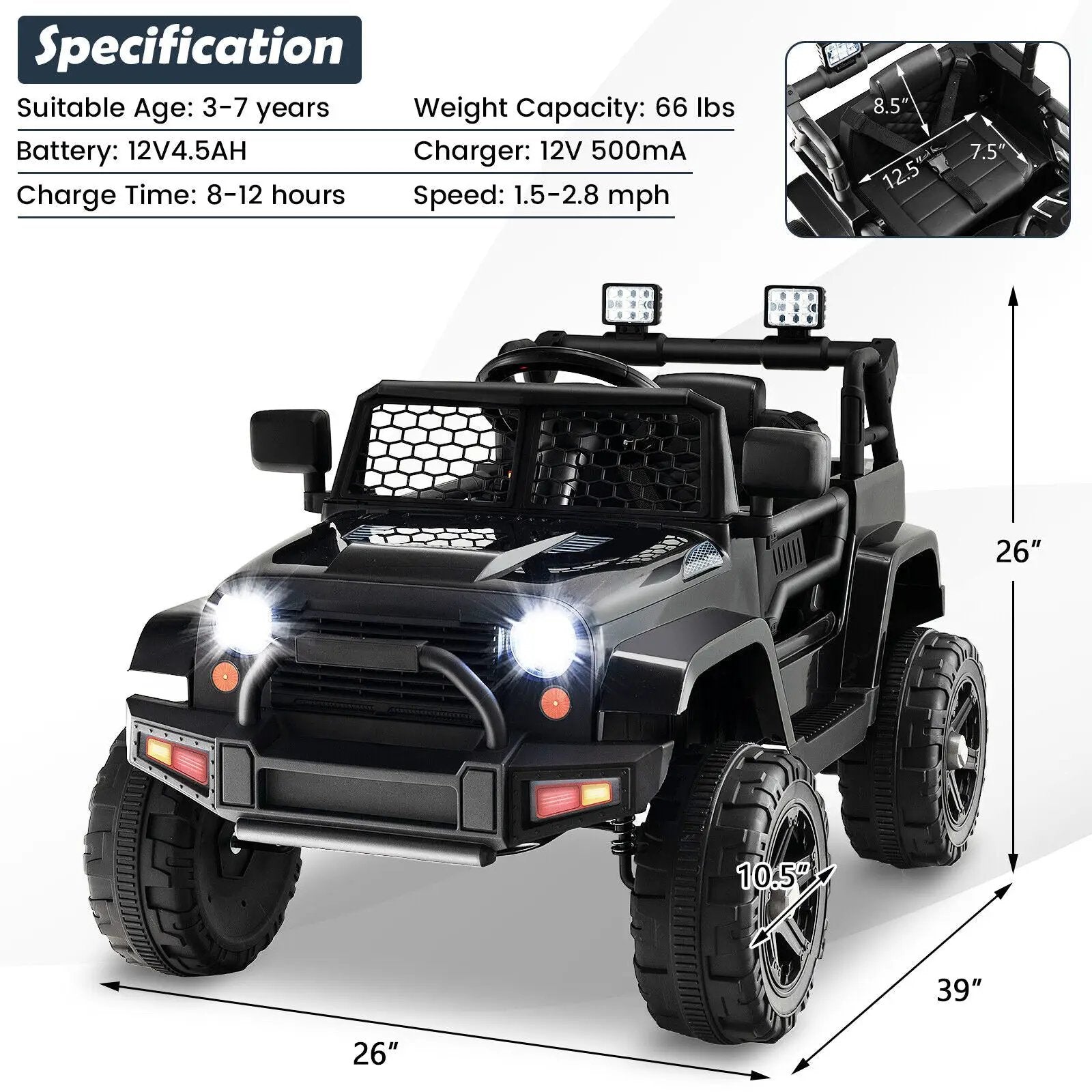 12V Kids Ride On Truck with Remote Control and Headlights by DirectDeals