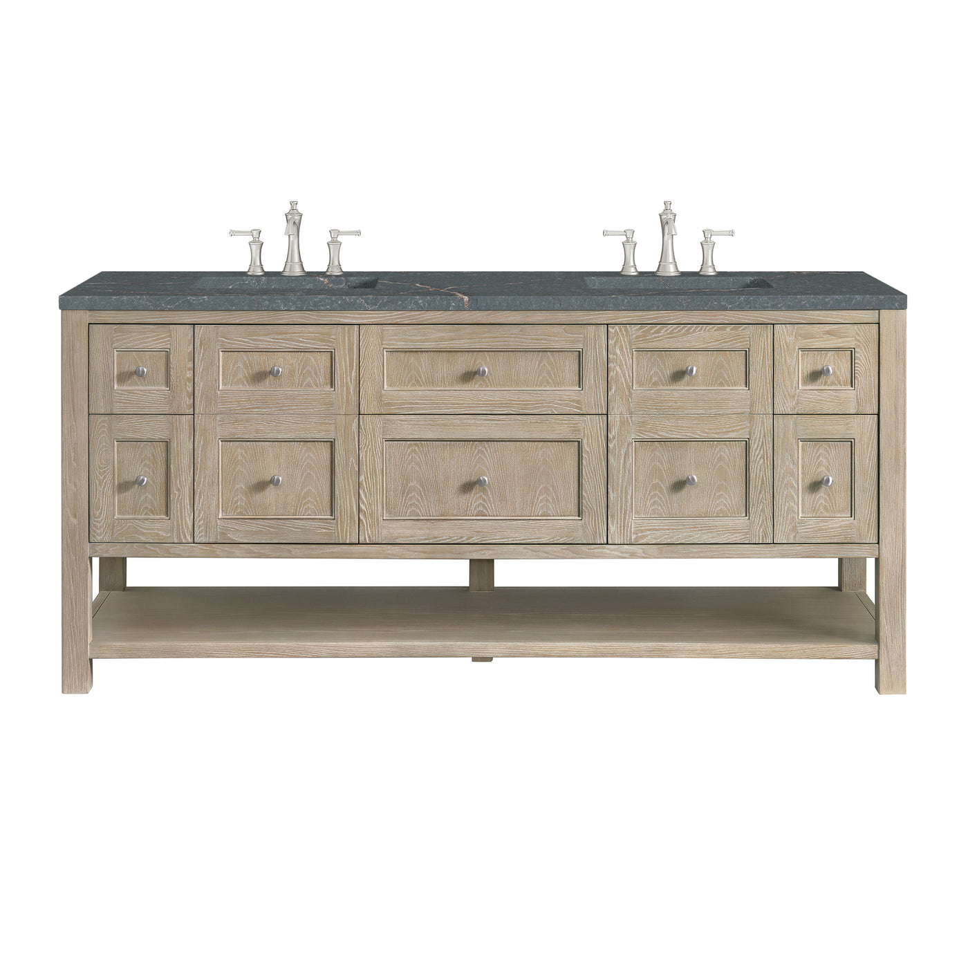 James Martin Breckenridge 72" Double Bathroom Vanity, Whitewashed Oak with Parisien Bleu (FreePower) countertop
