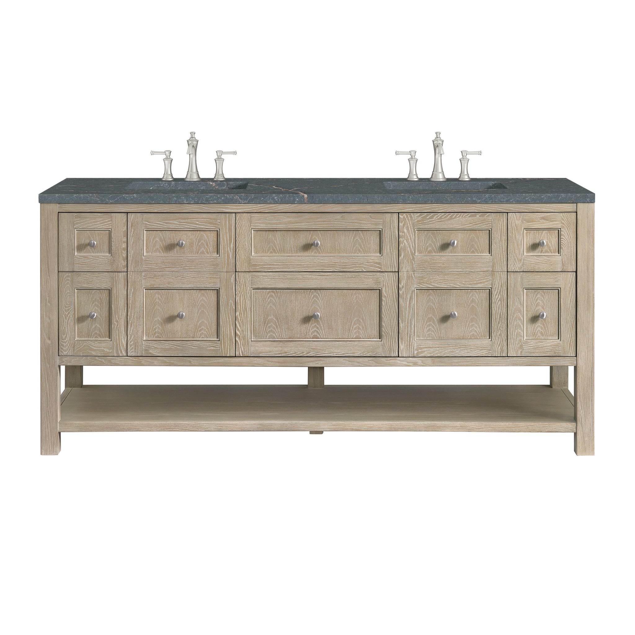 James Martin Breckenridge 72" Double Bathroom Vanity, Whitewashed Oak with Parisien Bleu (FreePower) countertop