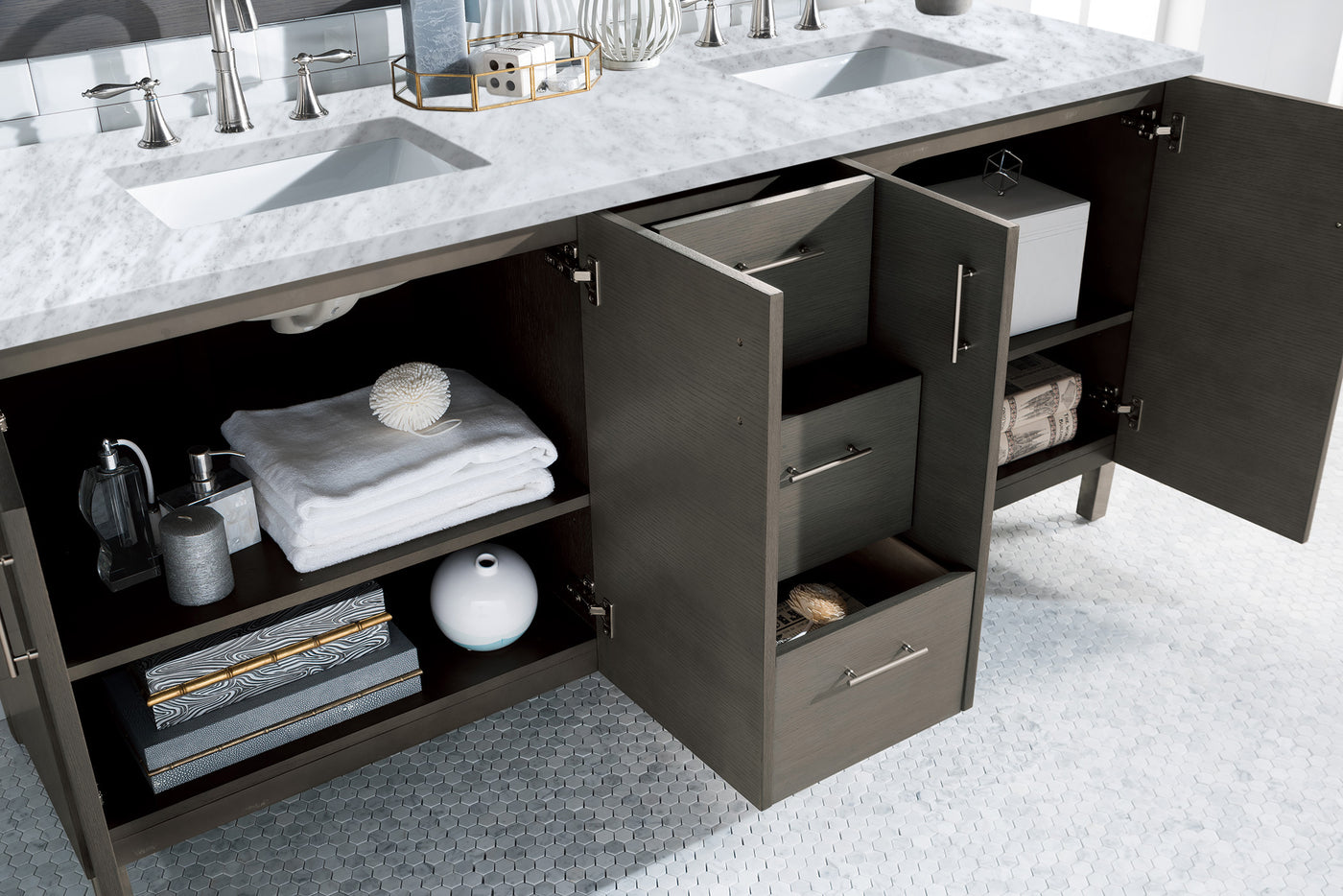 James Martin Metropolitan 72" Dual Mount Double Bathroom Vanity, Silver Oak, view 23