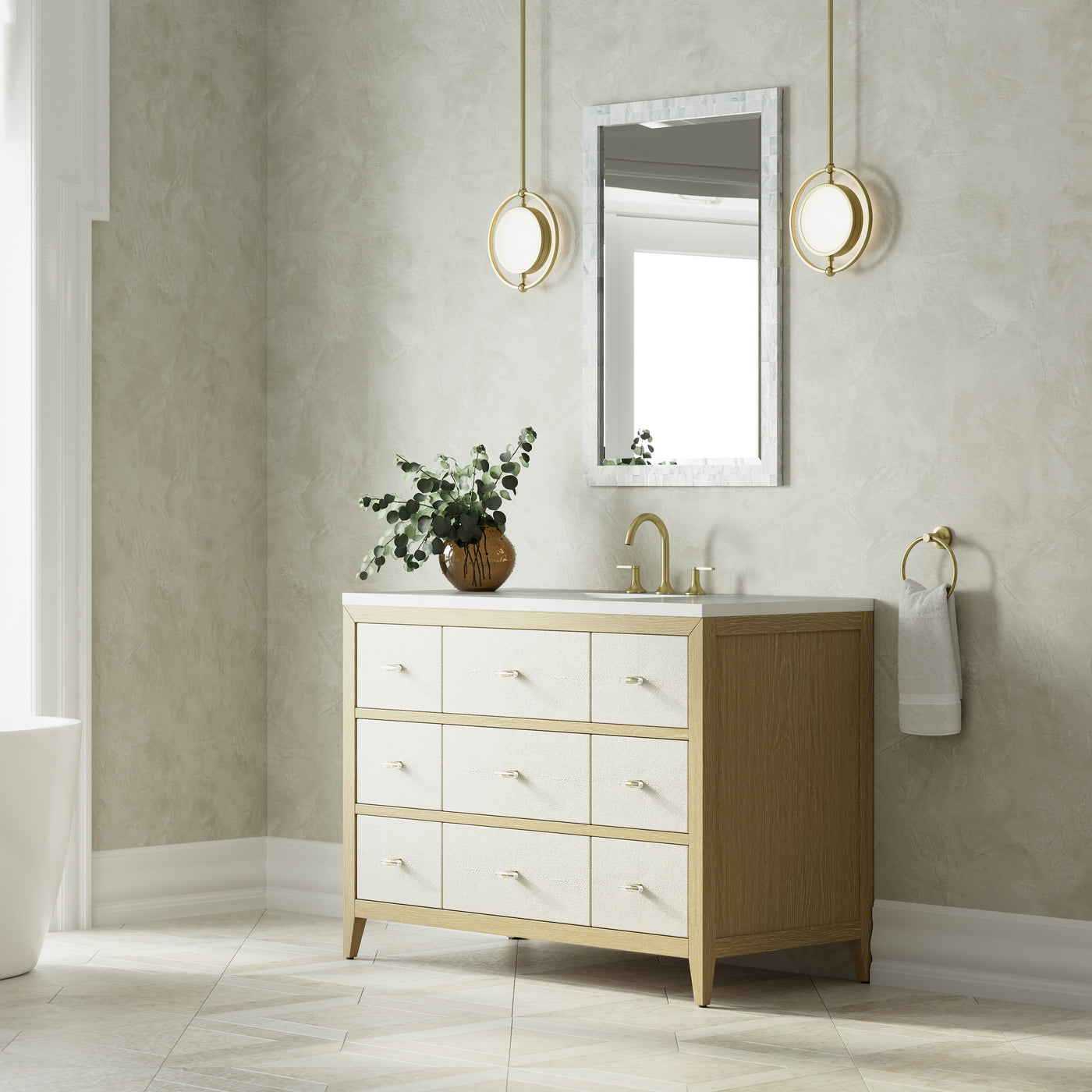 James Martin Celeste 48" Single Bathroom Vanity, Sunwashed Oak with Embossed Shagreen Drawer Fronts, view 20