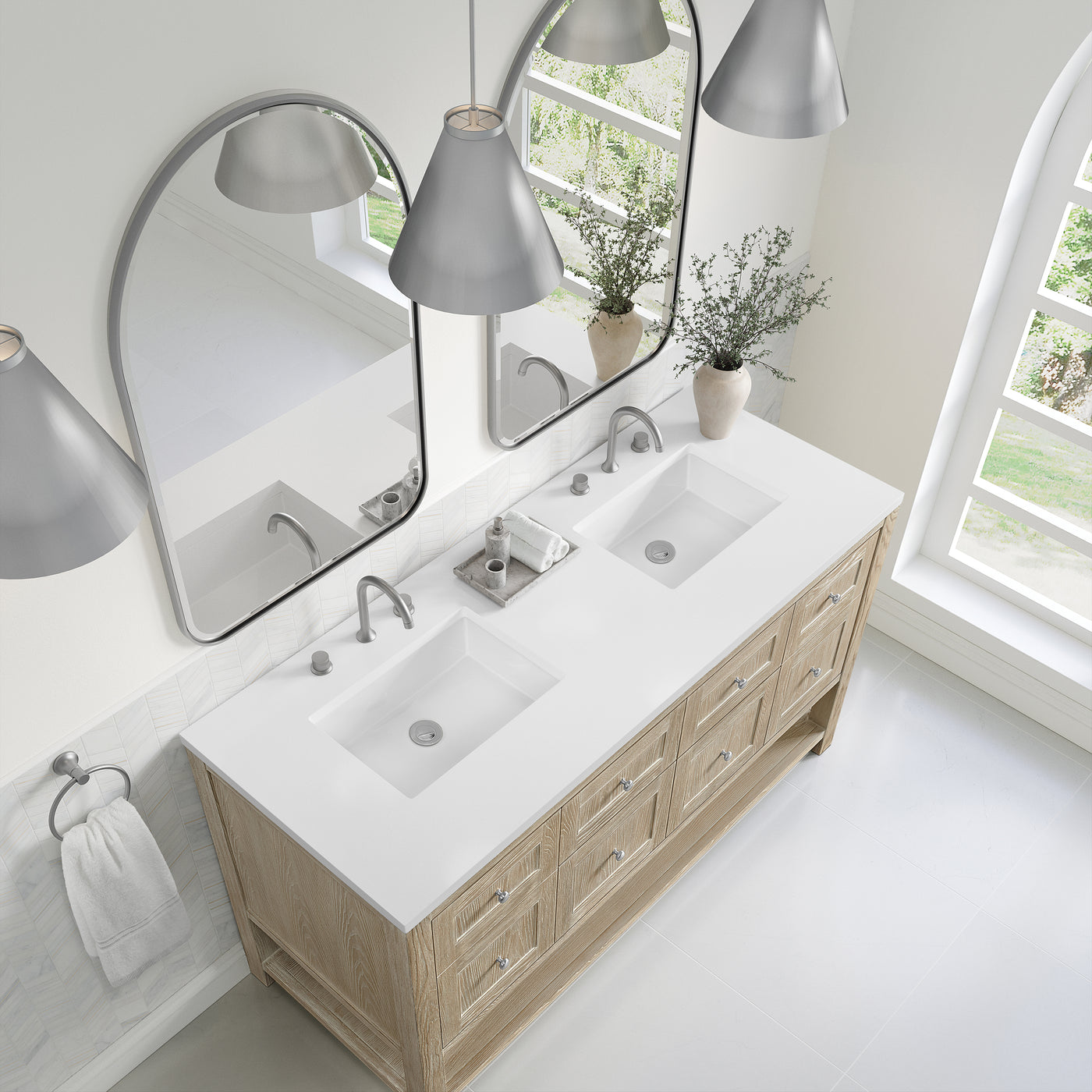James Martin Breckenridge 60" Double Bathroom Vanity, Whitewashed Oak, view 35
