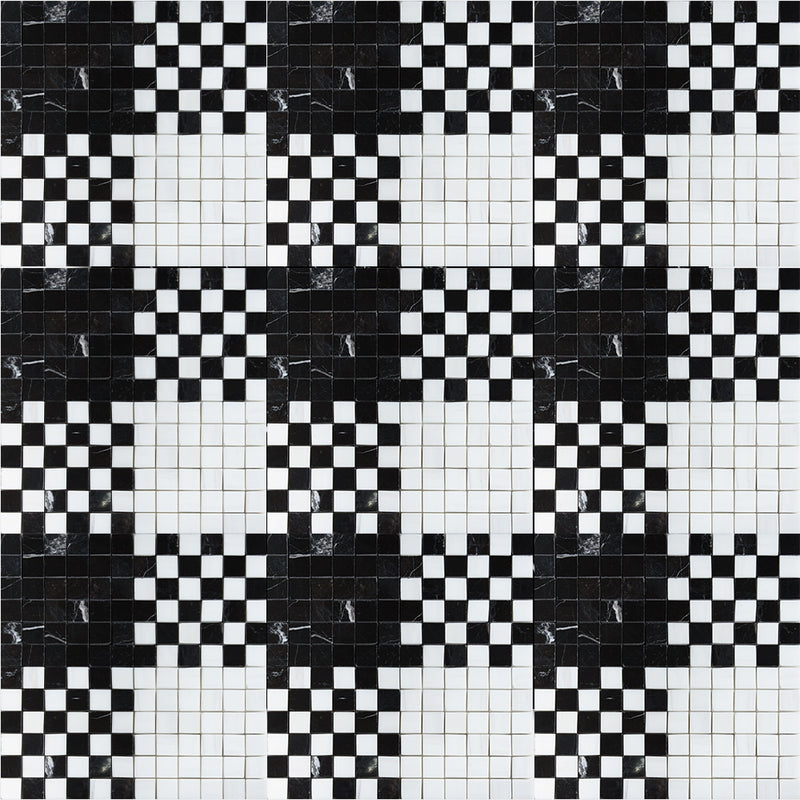 Black, Bianco Dolomiti Multi Finish Checker And Solid Marble Mosaics 12x12 Marble Multi Finish 12x12 Mosaics — 2
