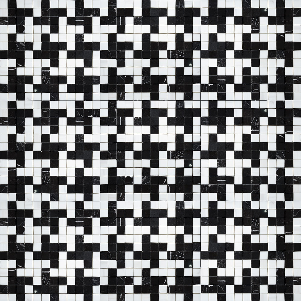 Black, Bianco Dolomiti Multi Finish Zig-zag Marble Mosaics 12x12 Marble Multi Finish 12x12 Mosaics — 2