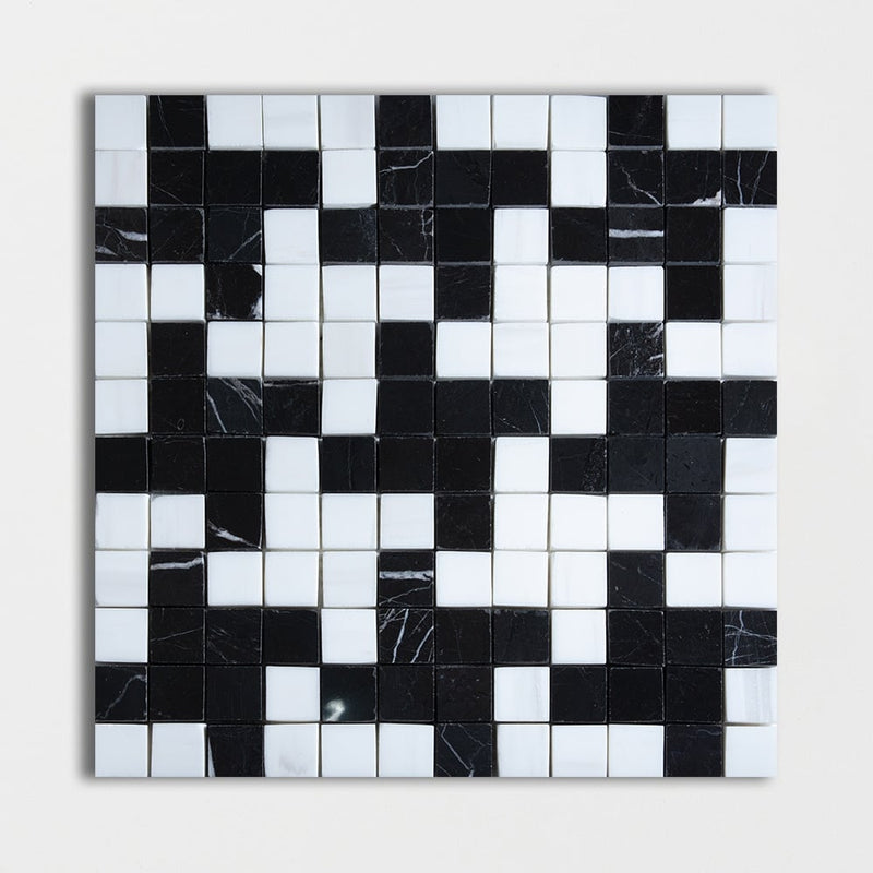 Black, Bianco Dolomiti Multi Finish Zig-Zag Marble Mosaics 12x12 Marble Multi Finish 12x12 Mosaics