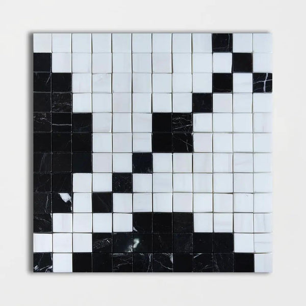 Black, Bianco Dolomiti Multi Finish Ziggurat Marble Mosaics 12x12