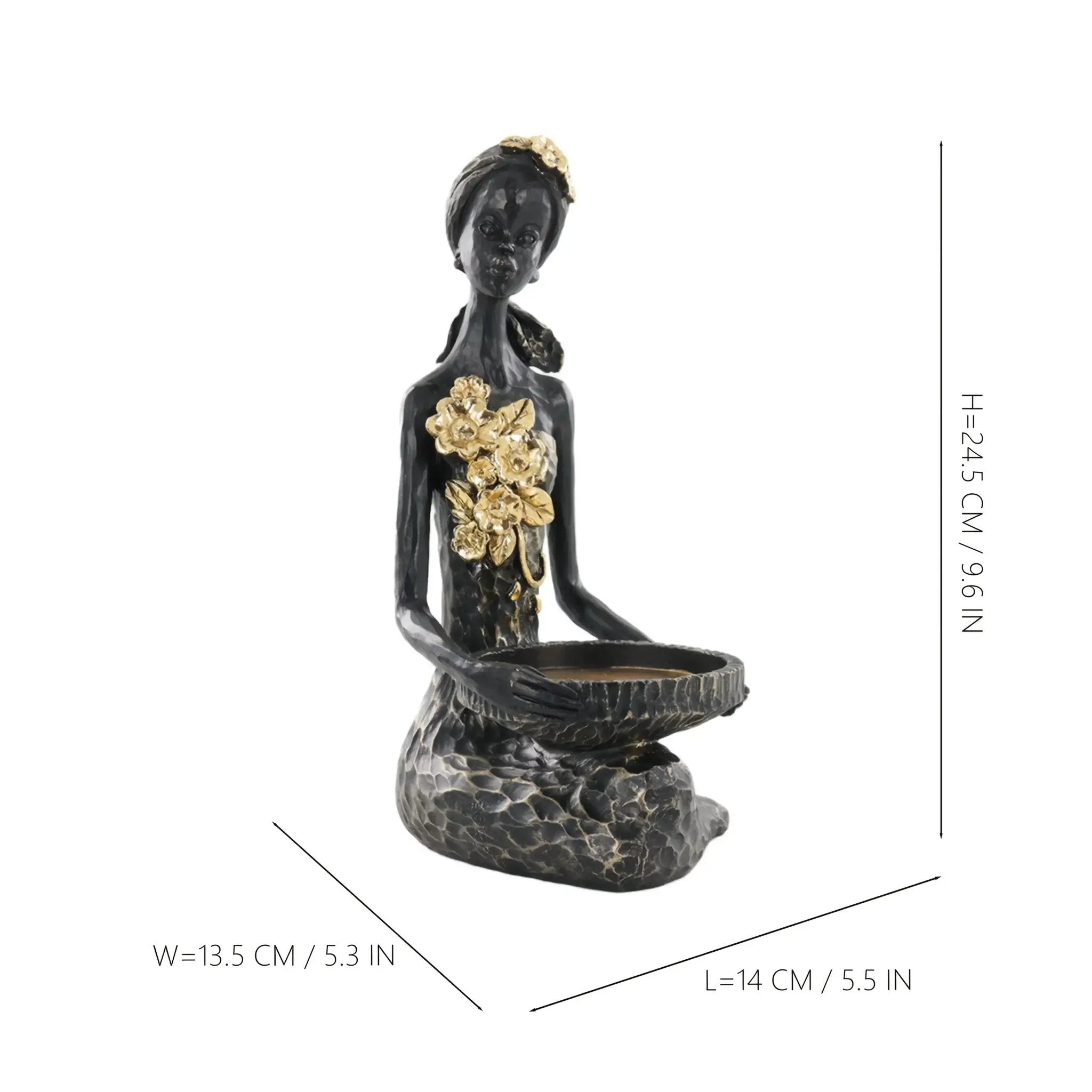 African Woman Figurine Bowl Holder Decorative Statue by House Of Avana